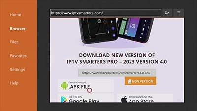 Downloader : navigateur avec la page de téléchargement de l’application
